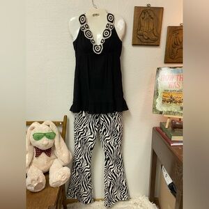 Maximalist Zebra Bell Bottom Flares Small & Venus Crochet Boho Top Medium Outfit